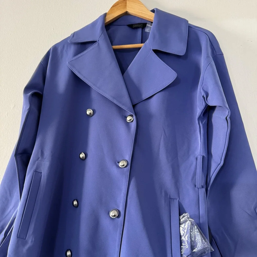 G by Giuliana Black Label Periwinkle Trench Coat Belted XXS Quiet Luxury Peppy - Picture 3 of 11